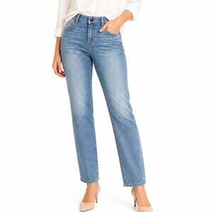 Betabrand Pull-On Denim Jeans Women’s Medium Petite Stretch Straight Leg Blue